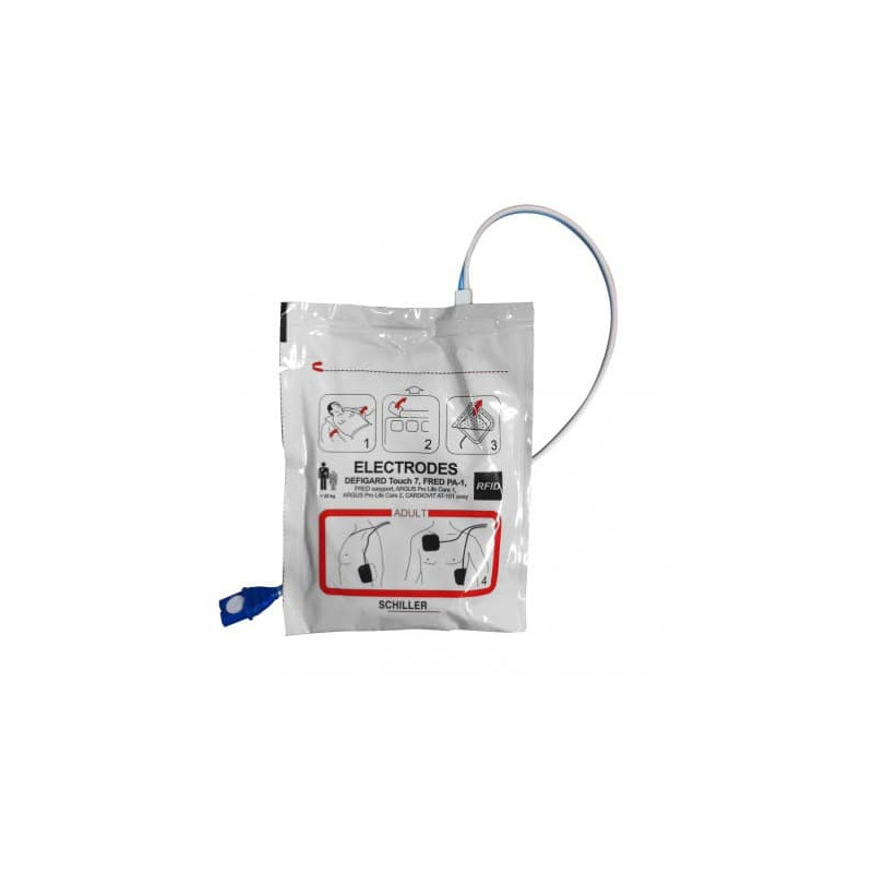 Électrodes adulte Schiller pré-connectées pour défibrillateur Fred PA-1, Easy Port Plus, DG Touch 7, HD-7