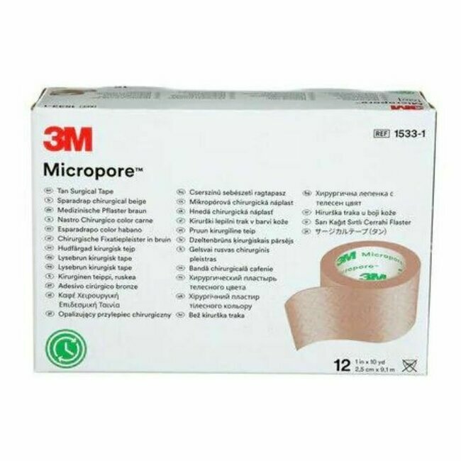 3M Micropore 1533-1 plaster flesh color (Box of 12 rolls)
